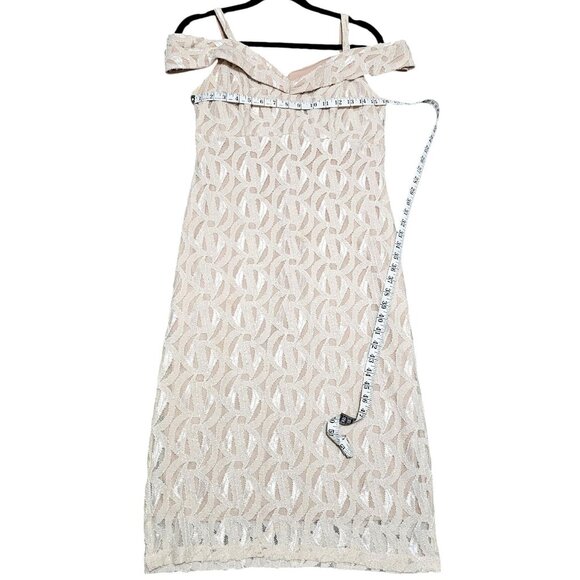 Off-Shoulder White Lace Midi Dress Size 8 By R&M Richards With Back Zipper Closu - Picture 10 of 10